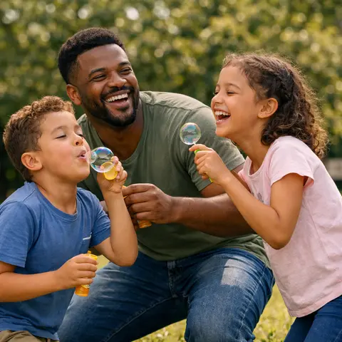 Father laughing with his two children, representing Lexwood Law's family law services