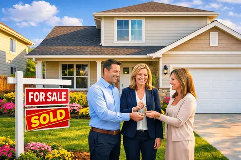Real estate agent handing over house keys after a closing, representing Lexwood Law's real estate lawyer services